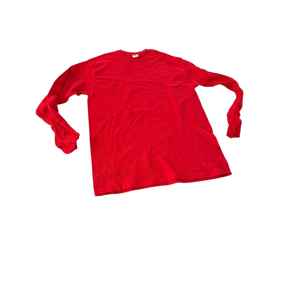 Gildan Ultra Cotton Mens Long Sleeve T-Shirt Red Solid Crew Neck Size M